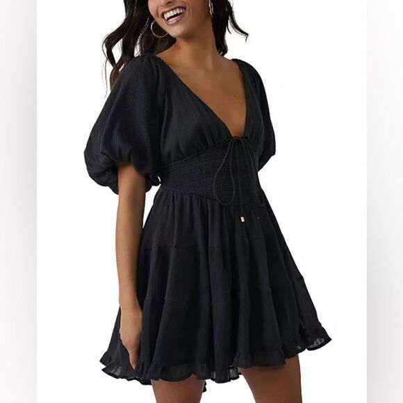 Free People NWT Perfect Day Mini Dress in Black Size XL - Picture 3 of 9